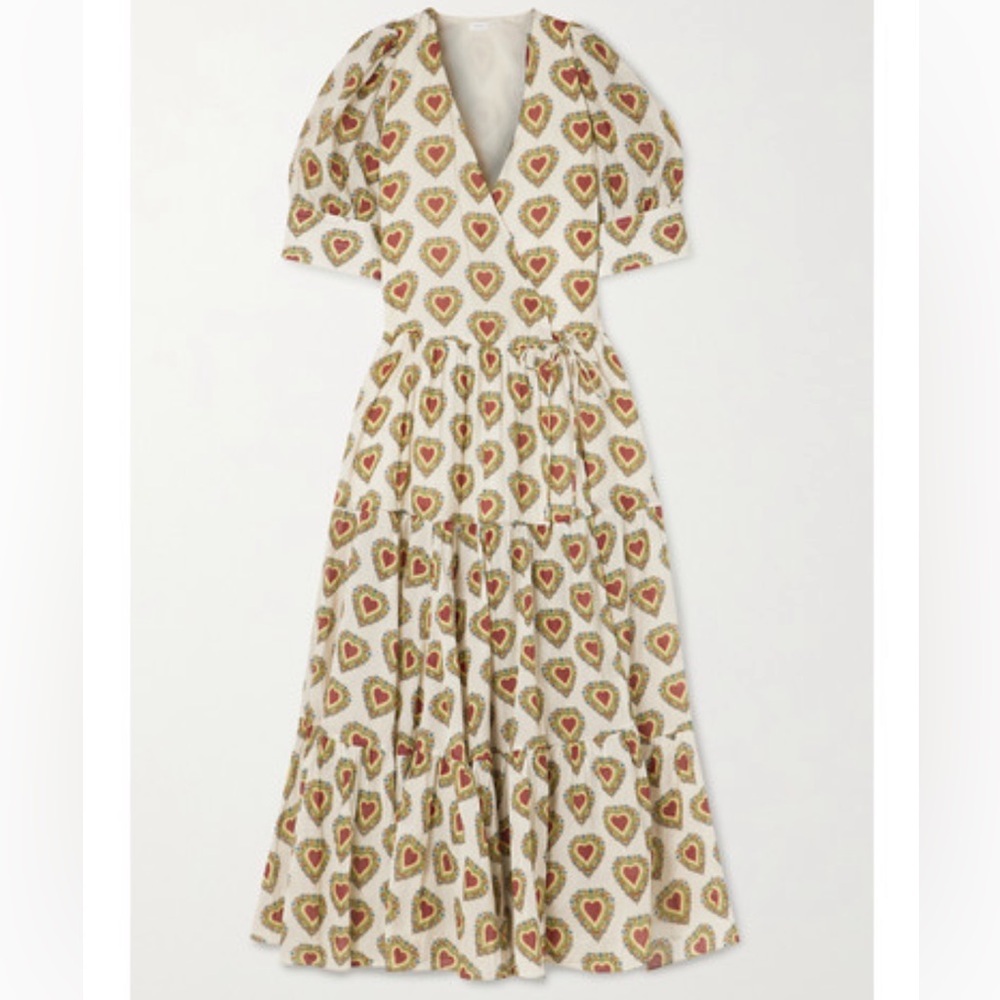 *ARCHIVE* Rhode Gina Tiered Wrap Maxi Dress In Ivory Hearts Size Small